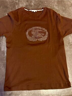 Burberry Brown Short-Sleeve Crewneck T-Shirt with Embroidered Crest